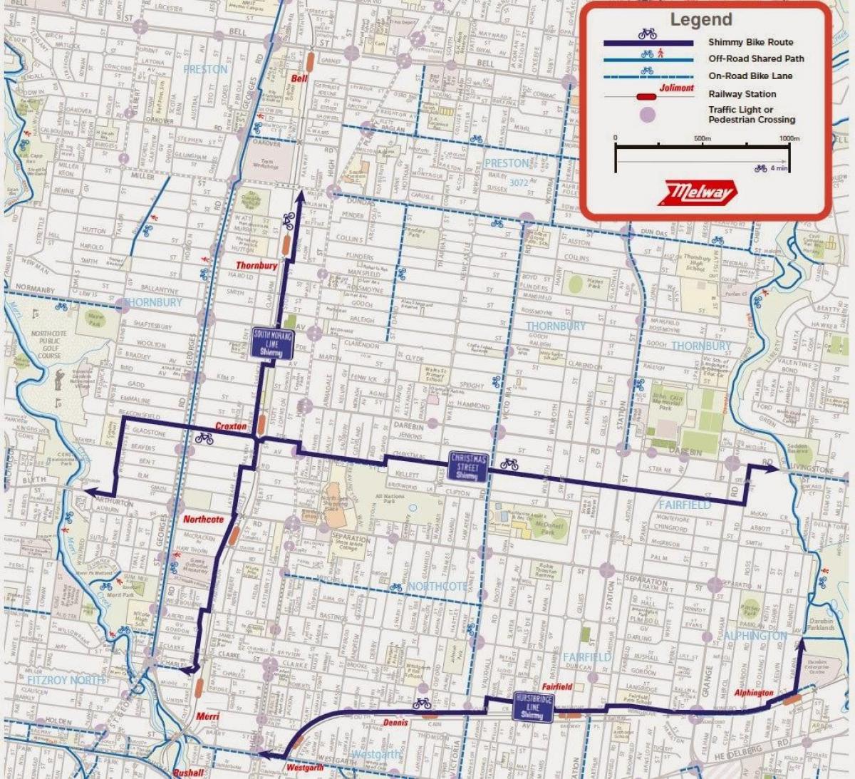 kart av Melbourne sykkel dele
