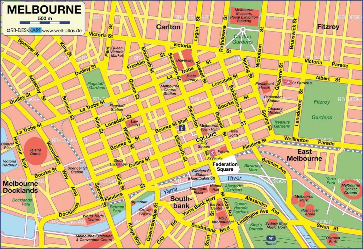 kart over byen Melbourne