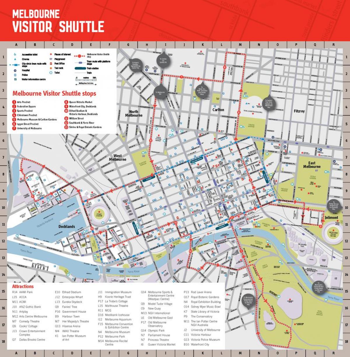 Melbourne city attraksjoner kart