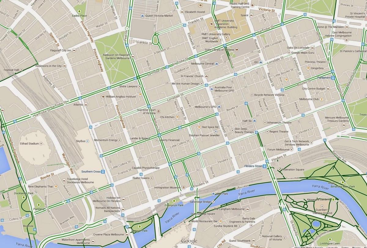 kart over sentrum av Melbourne