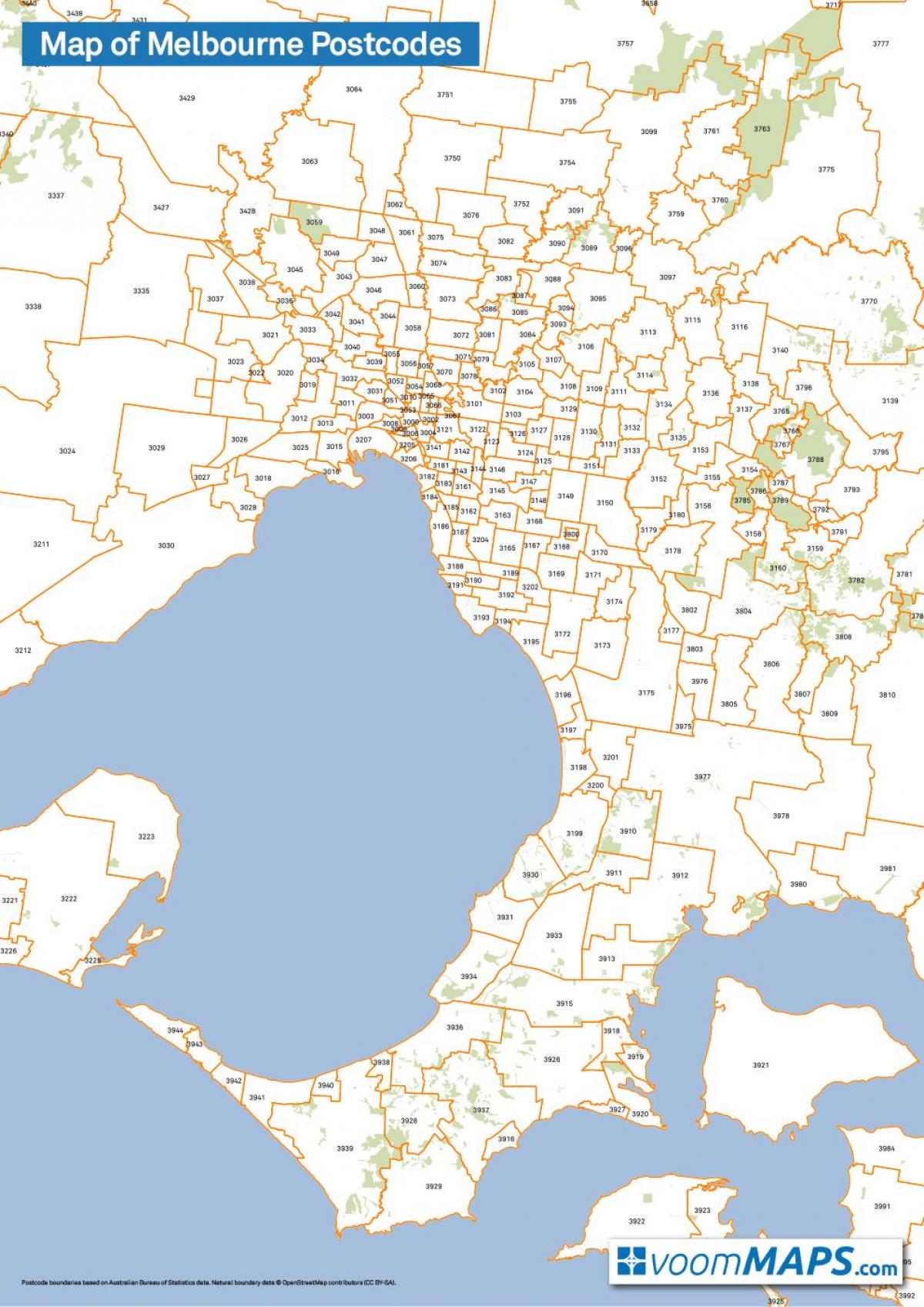 kart av Melbourne postnummer