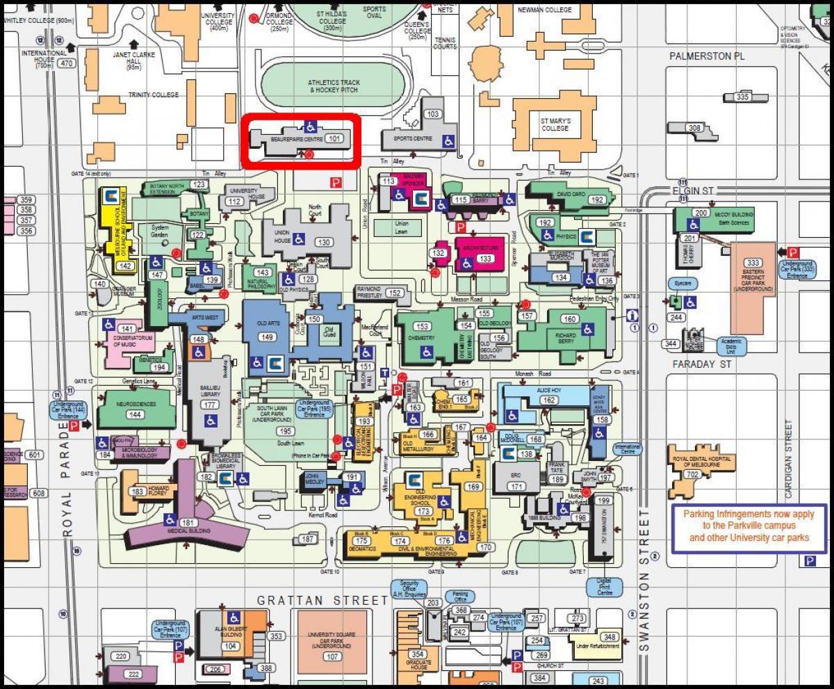 kart av universitetet i Melbourne