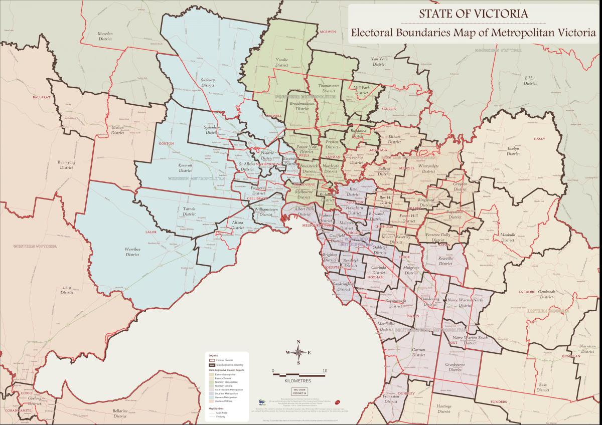 kart av Melbourne østlige forstedene