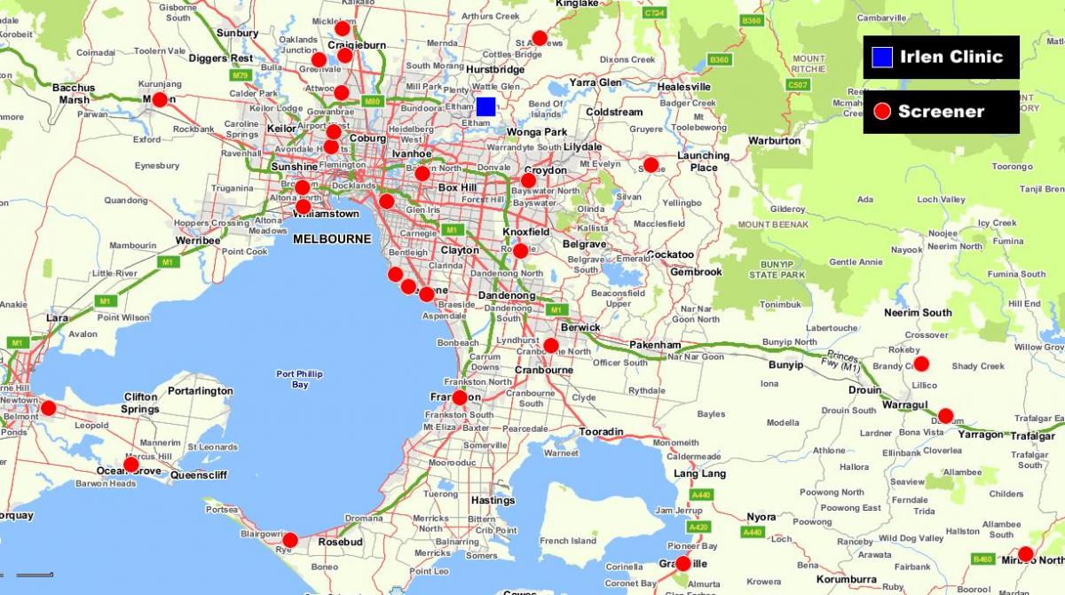 kart over større Melbourne