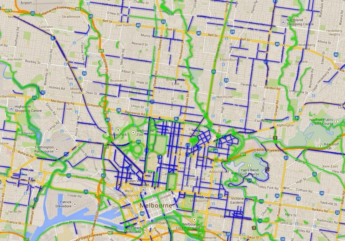 sykkelstier Melbourne kart