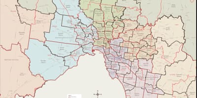 Kart av Melbourne østlige forstedene