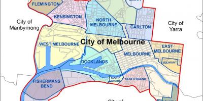 Kart av Melbourne og omkringliggende områder